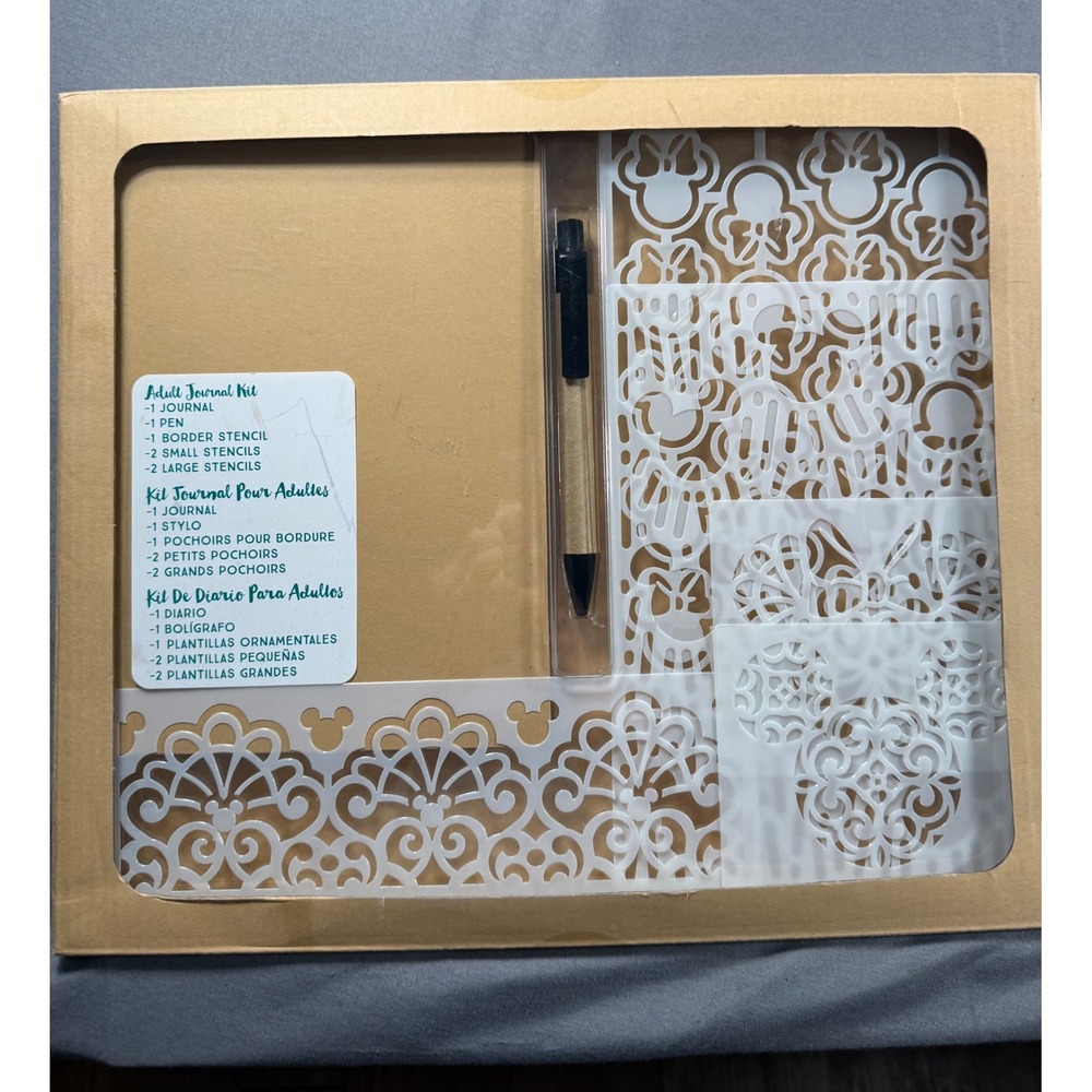 NEW Disney Adult Journal Kit with Pen and 5 Decorative Stencils Kraft Brown New